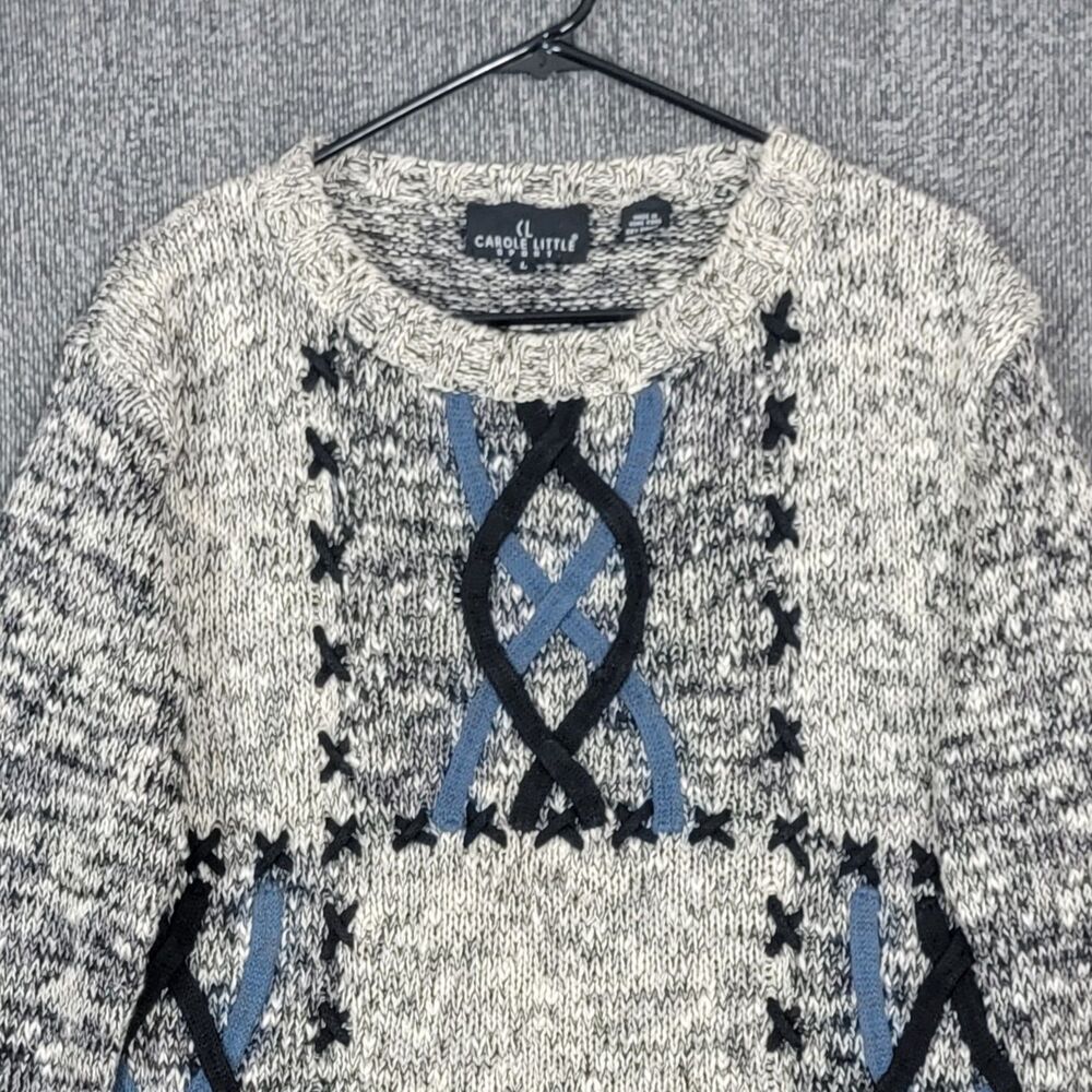 Carole Little Sweater Womens Large Heathered Black White Geometric 3/4 Sleeve - Picture 2 of 11